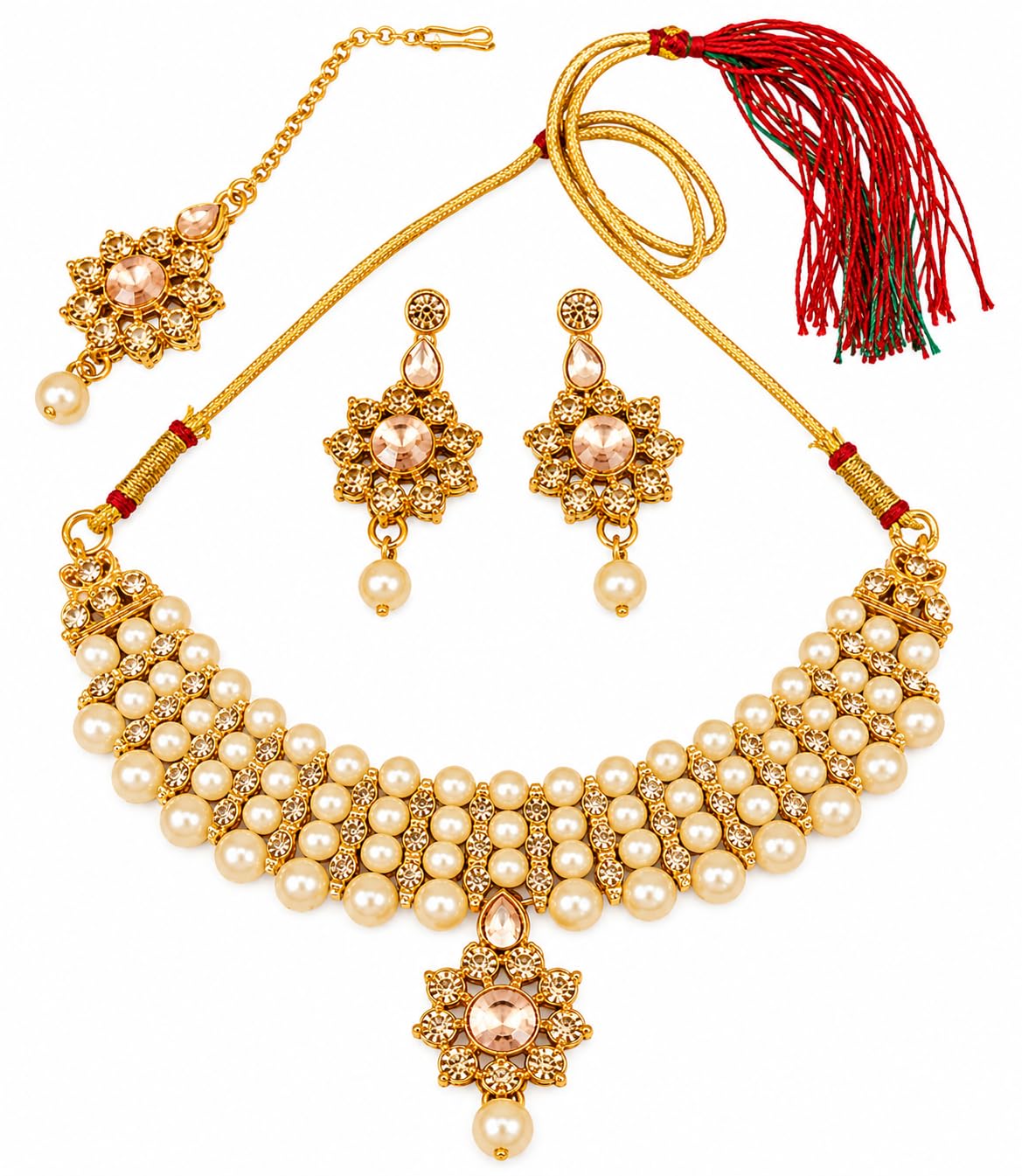 Buy Gakkhar's Traditional Gold-Toned Pearl Choker Necklace Set for