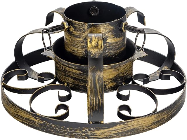 Harbour Housewares Gold Traditional Christmas Tree Stand - Adjustable Hand Painted Metal Xmas Tree Stand With Internal Spike