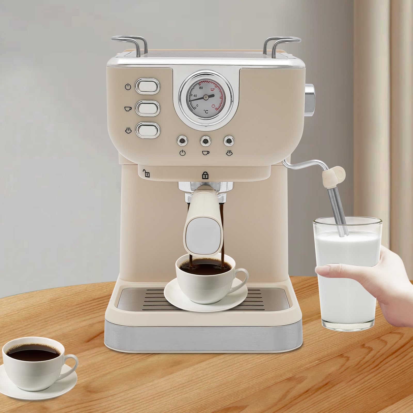 Macchina per caffè espresso semiautomatica, 20 bar, con funzione montalatte 1,5 l, compatta per caffè espresso, 1050 W, piccola per moka latte caramel macchiato