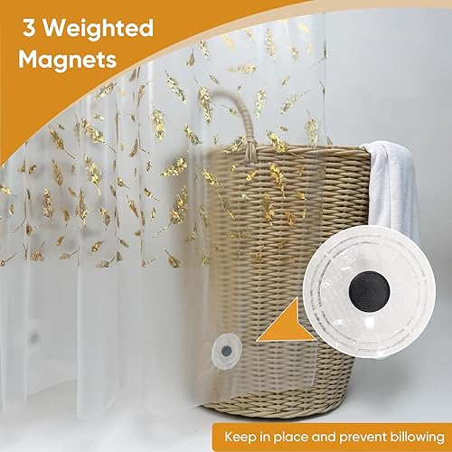 Miniatura 5 de Cortina de ducha de plástico, cortina de ducha impermeable de PEVA con diseño, ojales inoxidables, tamaño estándar 70 x 72 pulgadas, cortina de