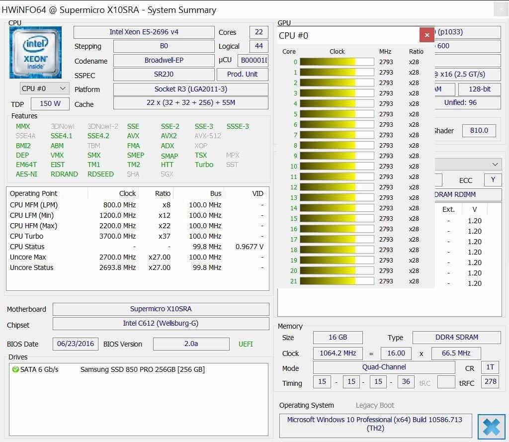 E5 2696 CPU Xeon E5 2696V4 V4 Original, 2,20 GHZ, 55MB, 14nm, LGA2011 3