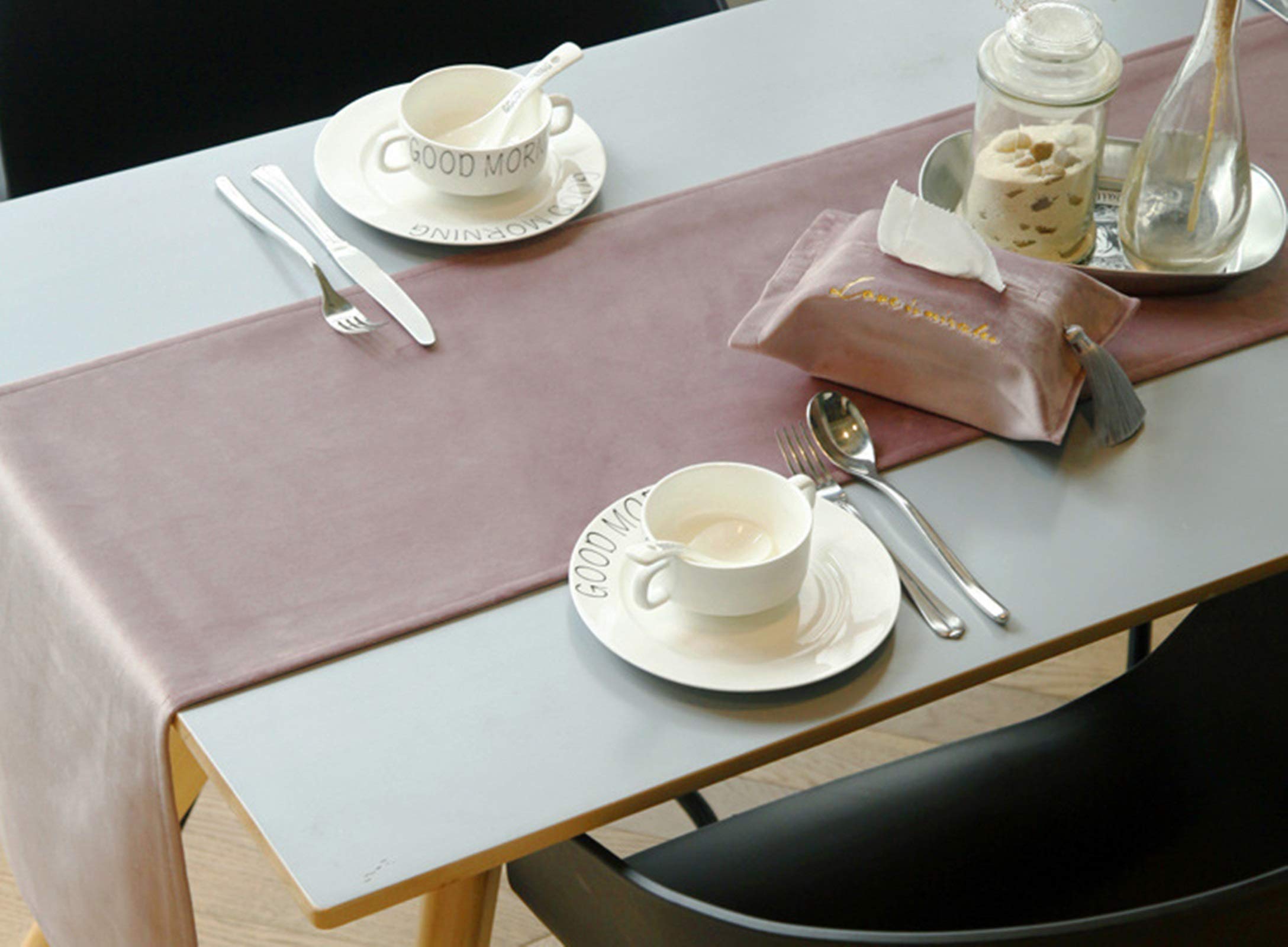 AueDsa Runner Da Tavola In Velluto 32x160 Cm – Rosa Solido, Elegante Per Tavolo Da Pranzo