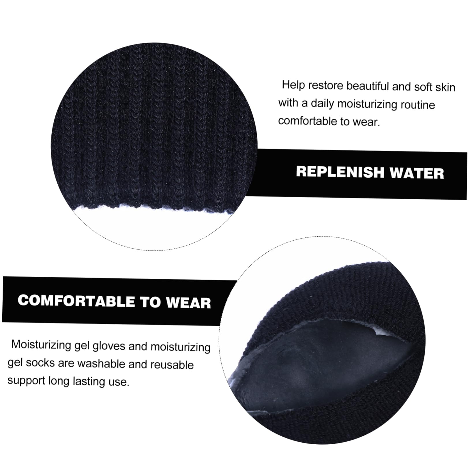 Guantes Hidratantes de Gel Negro Reutilizables para Manos y Pies