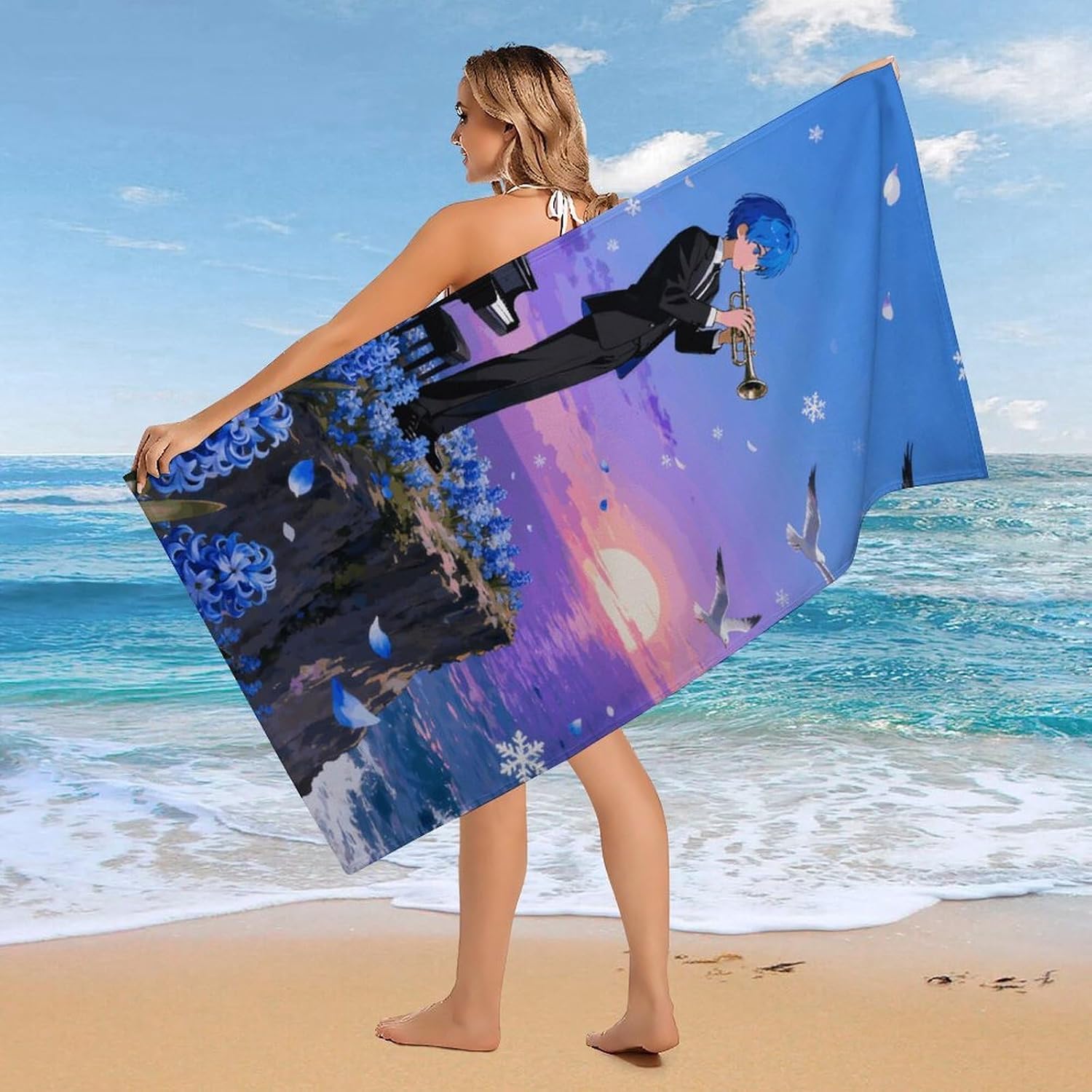 Beach Towel for Adults Petal Dance Anime Oversized 30"x61" Pool Towel Sand Free Beachtowel Quick Dry Bath Towels Lightweight Absorbent Swim Towels for Travel, Swimming, Yoga, Camping image 4
