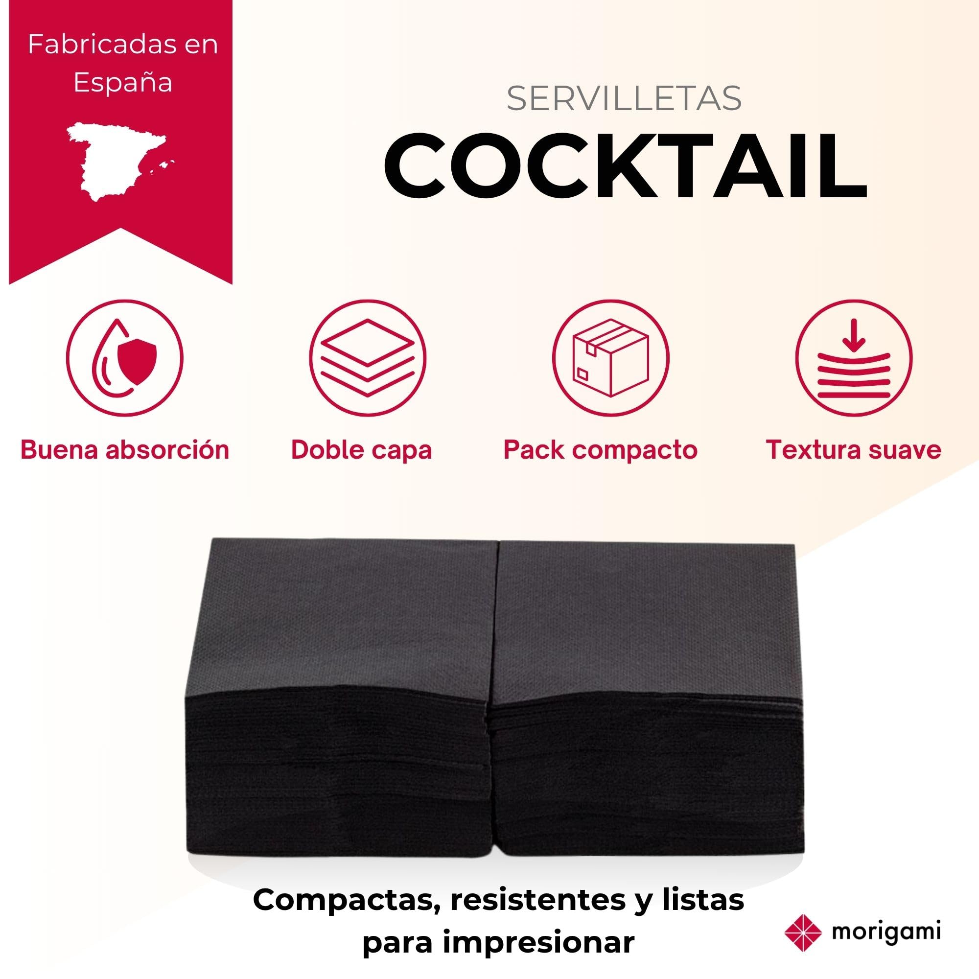 Servilleta de Papel Tamaño Cocktail, Pliegue 1/4, Punta Punta, 150 servilletas, Negro