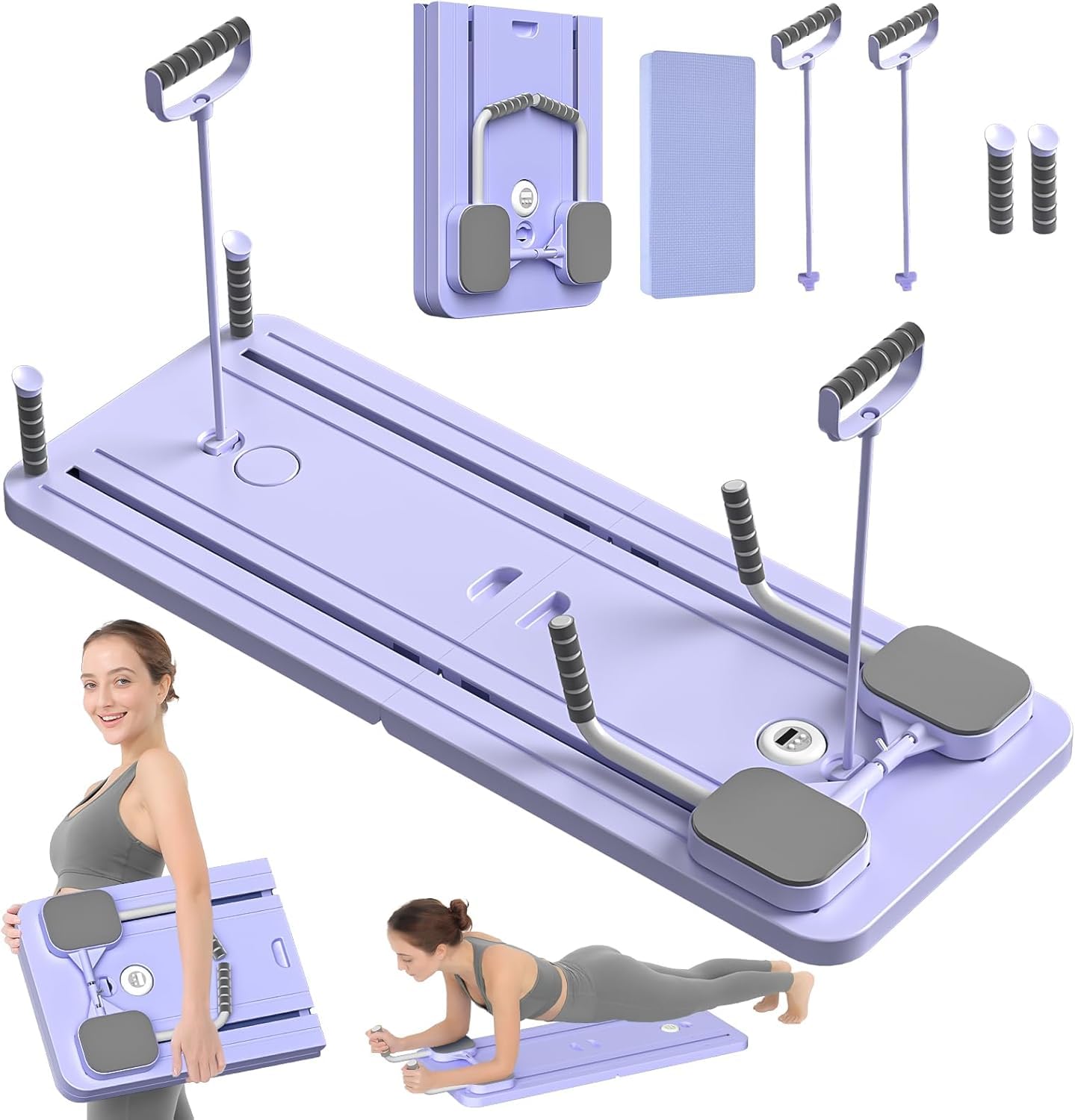 Reformer Pilates Multifonction avec Bandes de Résistance & 10 Exercices Inclus - Appareil Abdominale et Entraînement Complet du Corps pour Gym à Domicile, Pliable et Compact pour Un Rangement Facile