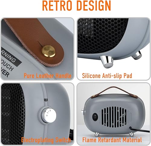 Miniatura 5 de Calentador de Espacio, Mini Calentador de Espacio Eléctrico Teioe 800W400W, Pequeño Calentador de Cerámica PTC con Protección contra Vuelco y