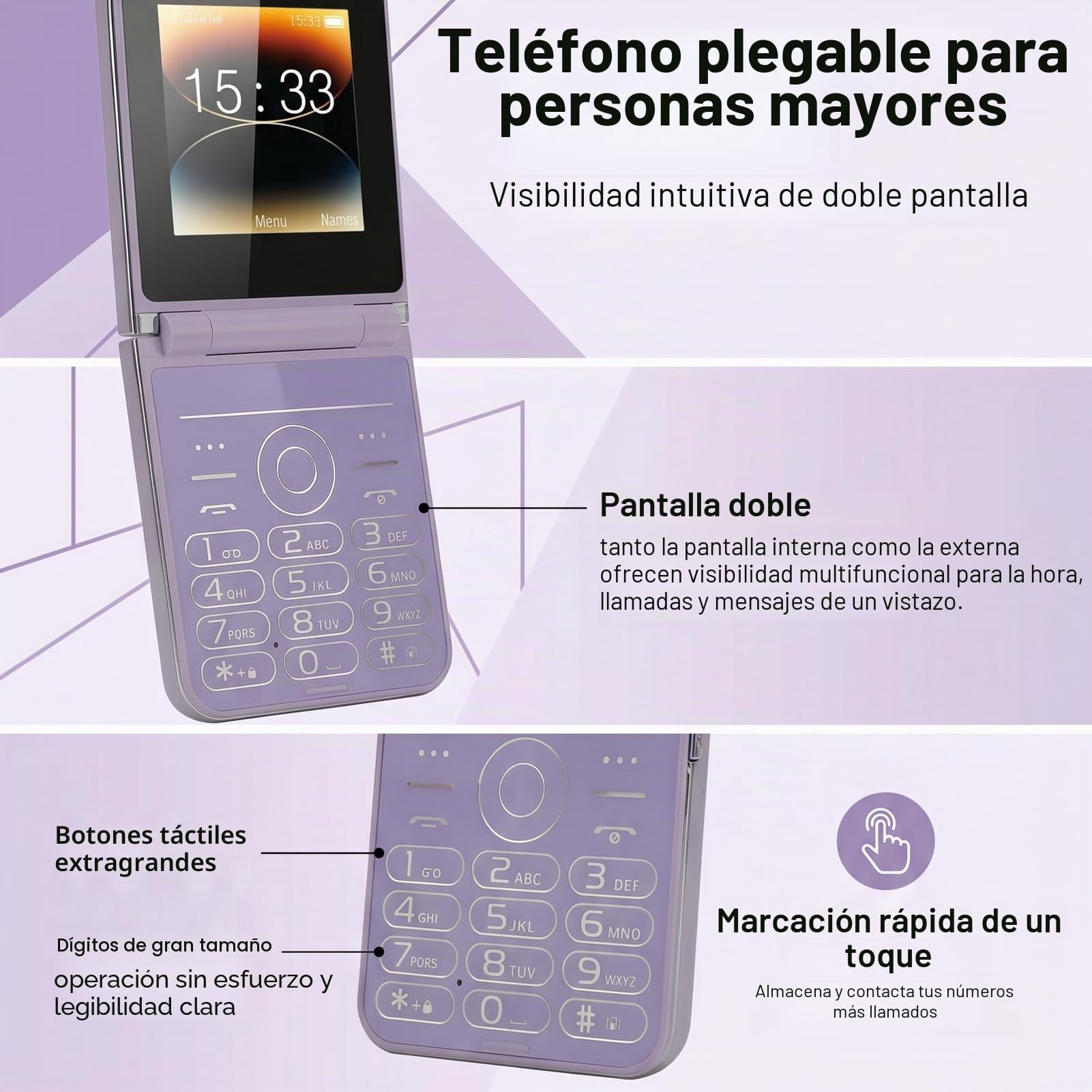 Garsent Teléfonos con Tapa para Personas Mayores, Teléfono Celular Desbloqueado de 2,6 Pulgadas, Botones Grandes, Dígitos Grandes, Teléfono Celular con Tapa para Personas Mayores,