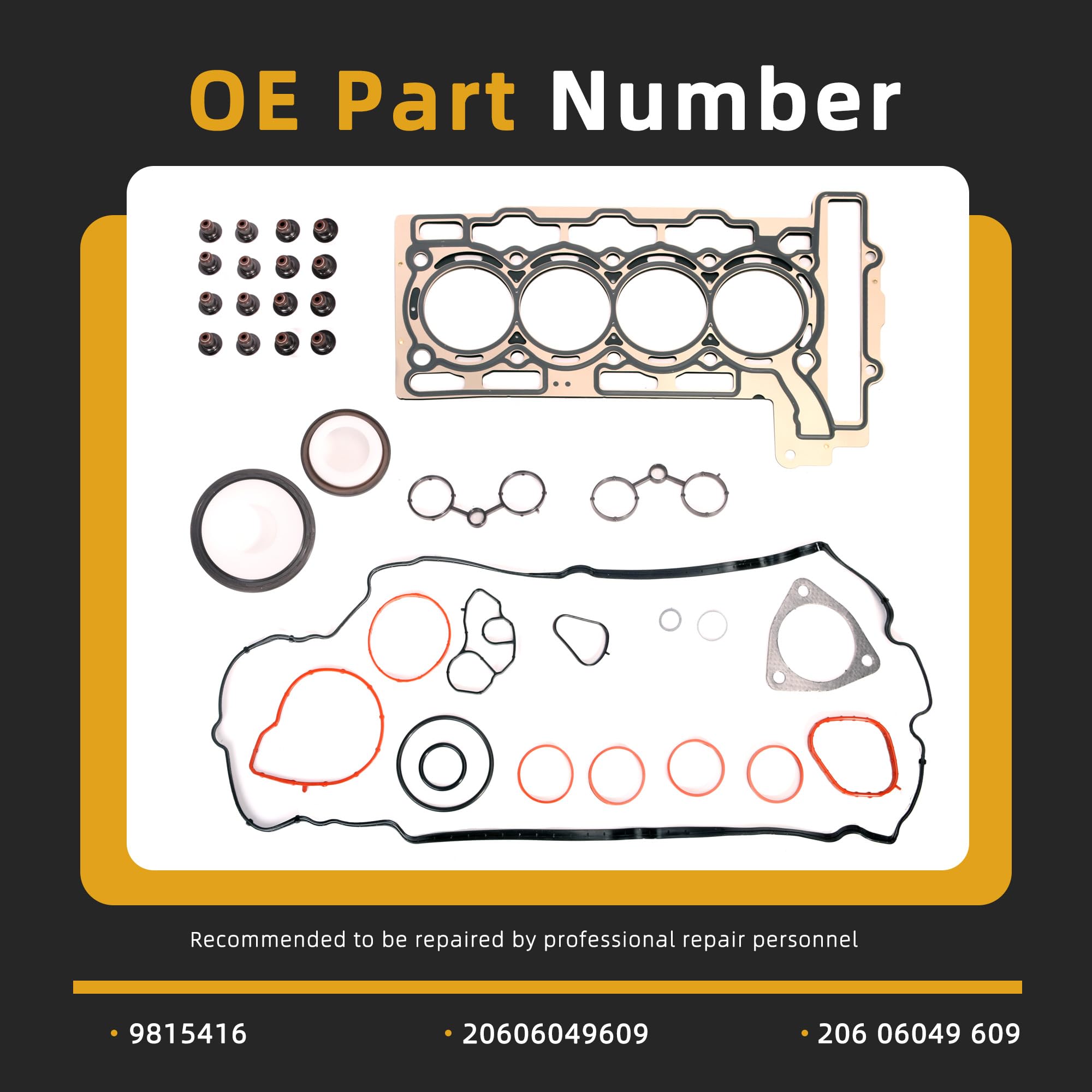 MLS Kit de joints de culasse moteur pour Mini Cooper R56 Hatchback 07-2008, Mini Cooper R55 R56 09-12, pour 1.6L L4 DOHC Turbo N14B16C, N14B16A, OE 20606049609 9815416, kit de joints de