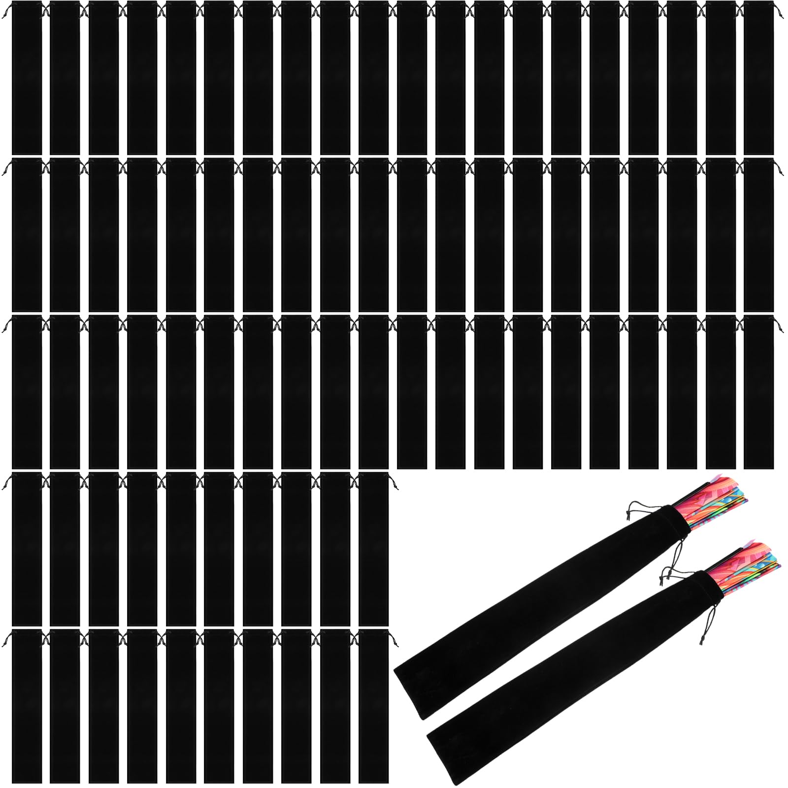 Windyun 80 Pcs Large Fan Bags Folding Pouch Sleeves Velvet Drawstrings Bags Holder Gift Wrap Protector for Line Dancing Clack Rave Festival Wedding Travel Party, Fan Not Included (14.57 x 2.76 Inch)