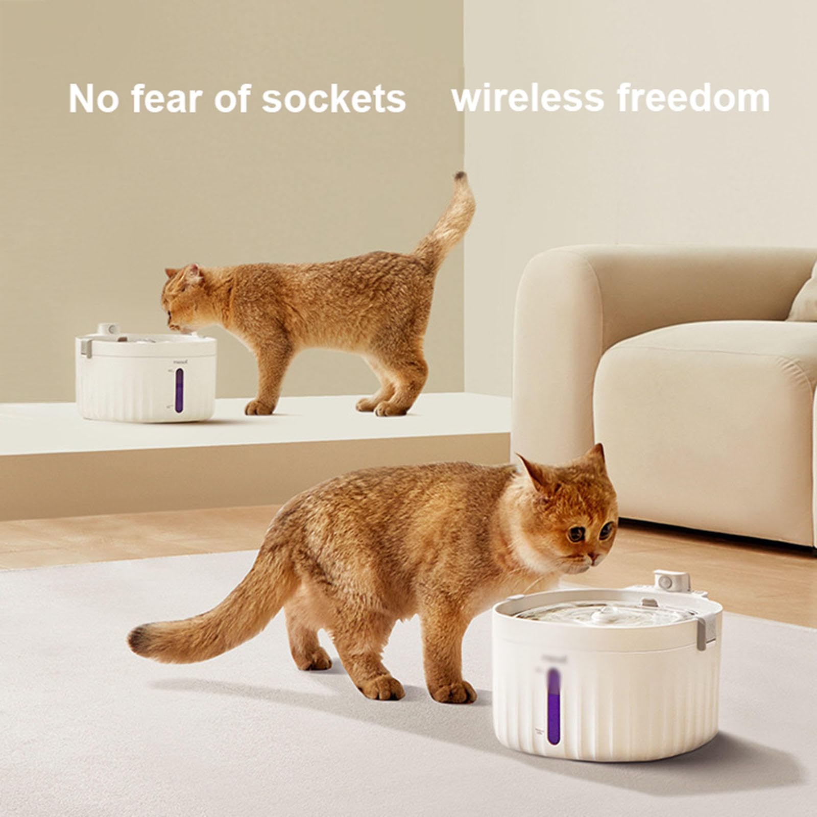 70.4oz/2L Cat Water Fountain Battery Operated,Stainless Steel Tray Wireless Pet Fountain,Quiet Pump Automatic Dog Water Dispenser for Drinking - image 4
