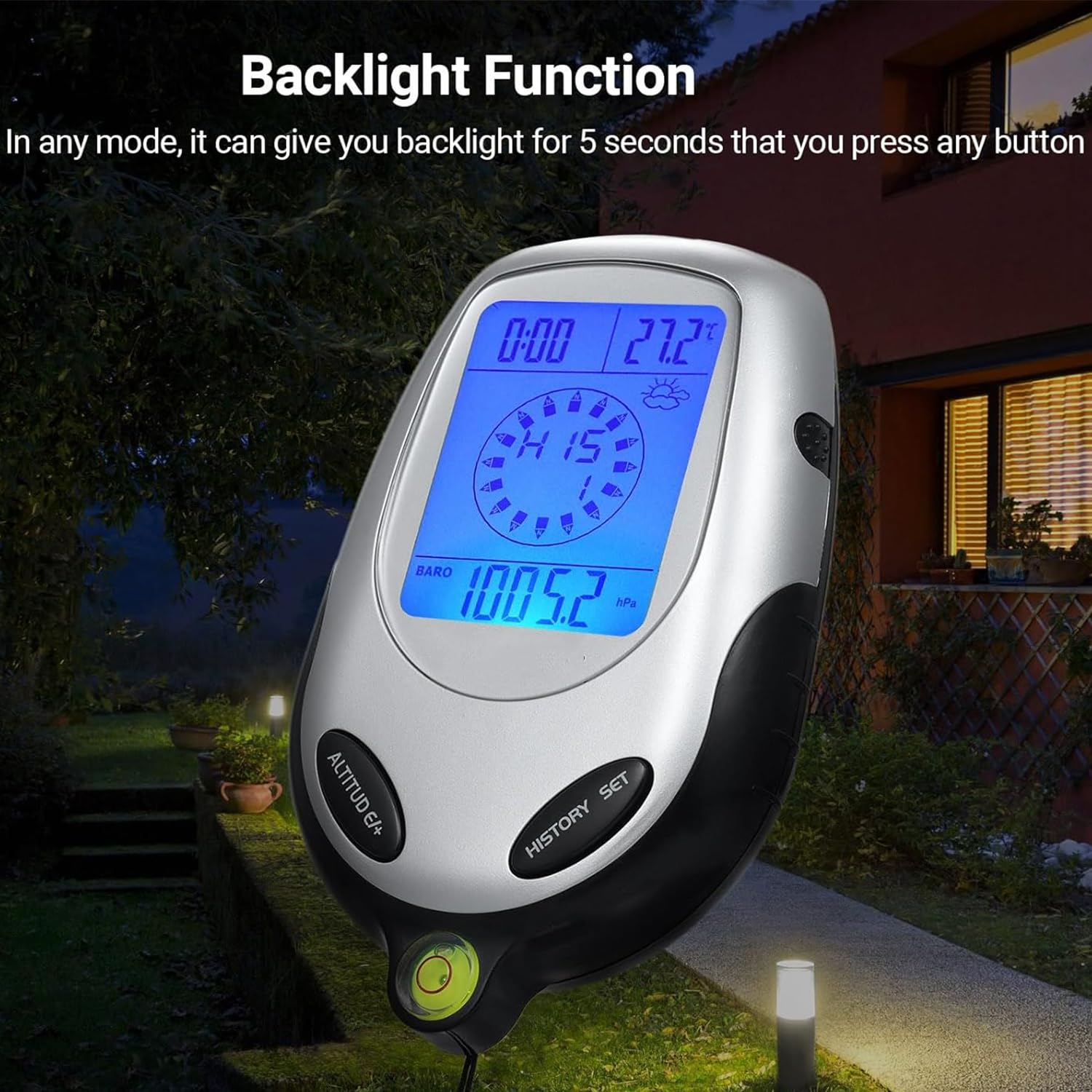 Altímetro Electrónico Multifuncional, Brújula Barómetro Termómetro Pronóstico del Tiempo Calendario Reloj con Retroiluminación Súper Brillante, para Deportes Al Aire Libre Escalada De Montaña