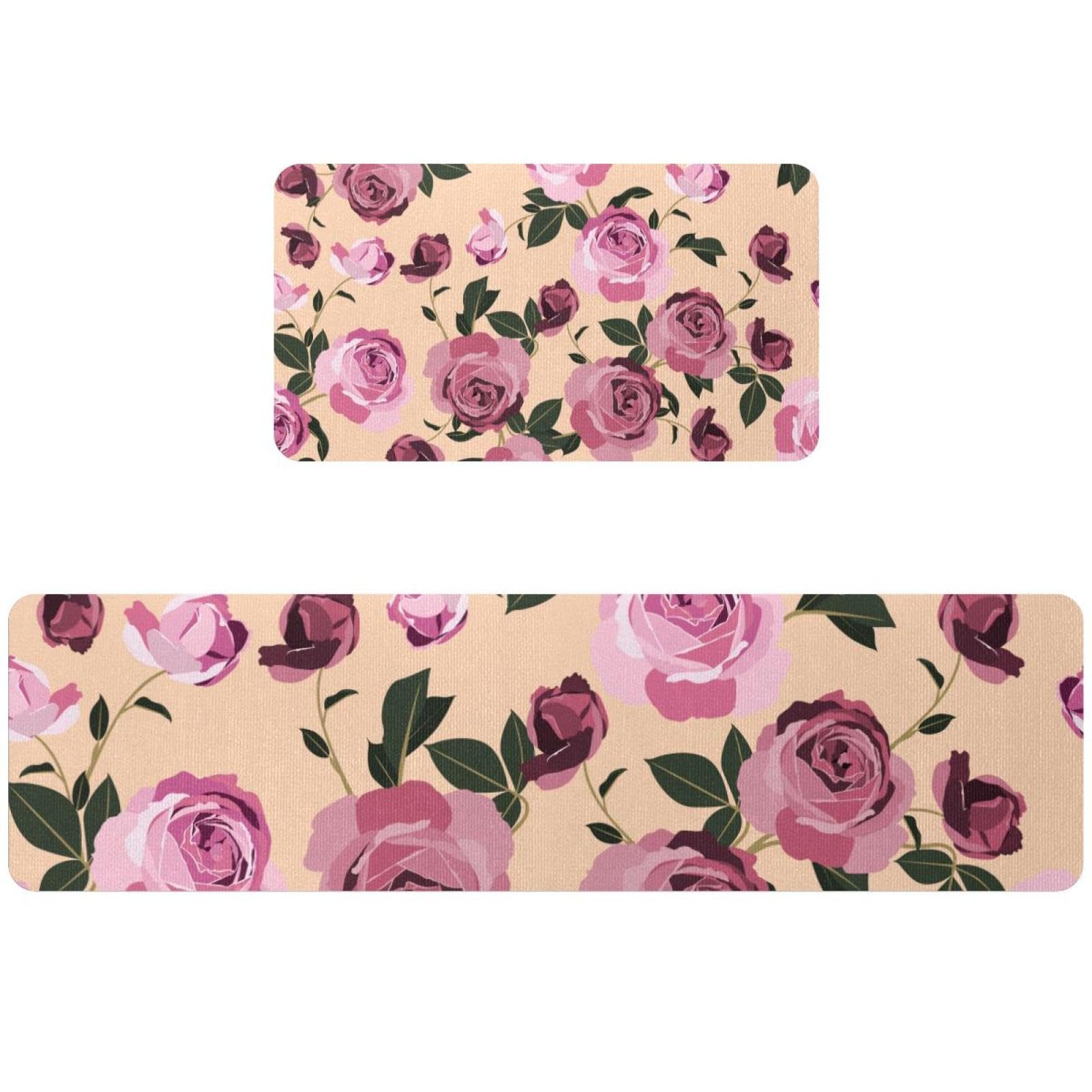 Tapis de cuisine shabby chic à motif roses roses lavables de qualité supérieure