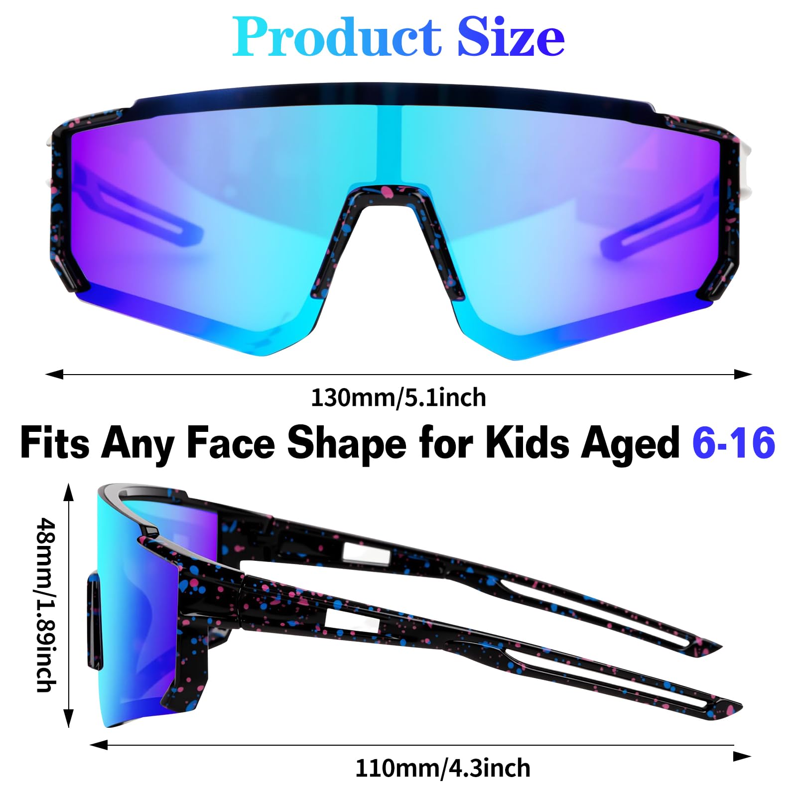 Unisex Kinder Sonnenbrille,Occhiali da ciclismo per bambini,Occhiali da Sole Sportivi Polarizzati per Bambini,Occhiali Ciclismo Bambino Occhiali Sportivi Ciclismo Baseball,Protezione UV400 per Kinder
