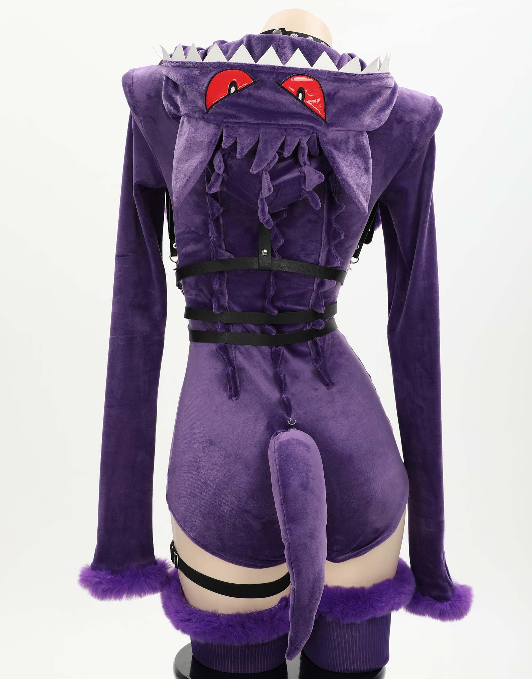 MEOWCOS Women Bodysuit Onesie Pajamas Romper Bodysuit Plush Hooded and Socks with Belt and Tail: Small Purple