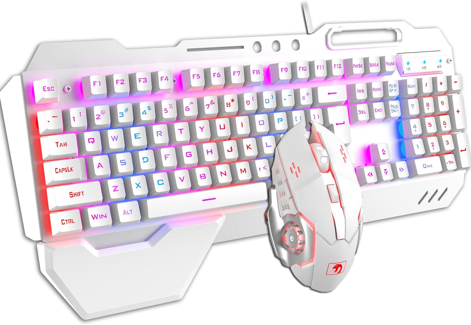Gaming Keyboard and Mouse Combo, Gray Alloy Panel, Mechanical feel, Wired 16 LED RGB Backlit USB Keyboard with Wrist Rest, Phone Holder for PC Gamers, Xbox & PS4 + 3200DPI LED Breathing Backlit Mouse