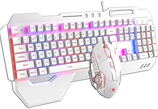 Gaming Keyboard and Mouse Combo, Gray Alloy Panel, Mechanical feel, Wired 16 LED RGB Backlit USB Keyboard with Wrist Rest, Phone Holder for PC Gamers, Xbox & PS4 + 3200DPI LED Breathing Backlit Mouse