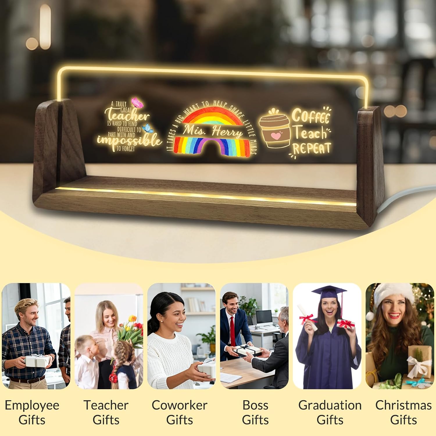 Desk Name Plate Personalized with Logo Custom Light Up Acrylic Plaque for Desk Customized Office Gifts for Boss Coworkers Teacher Employee Office Decor for Women Men - Image 6