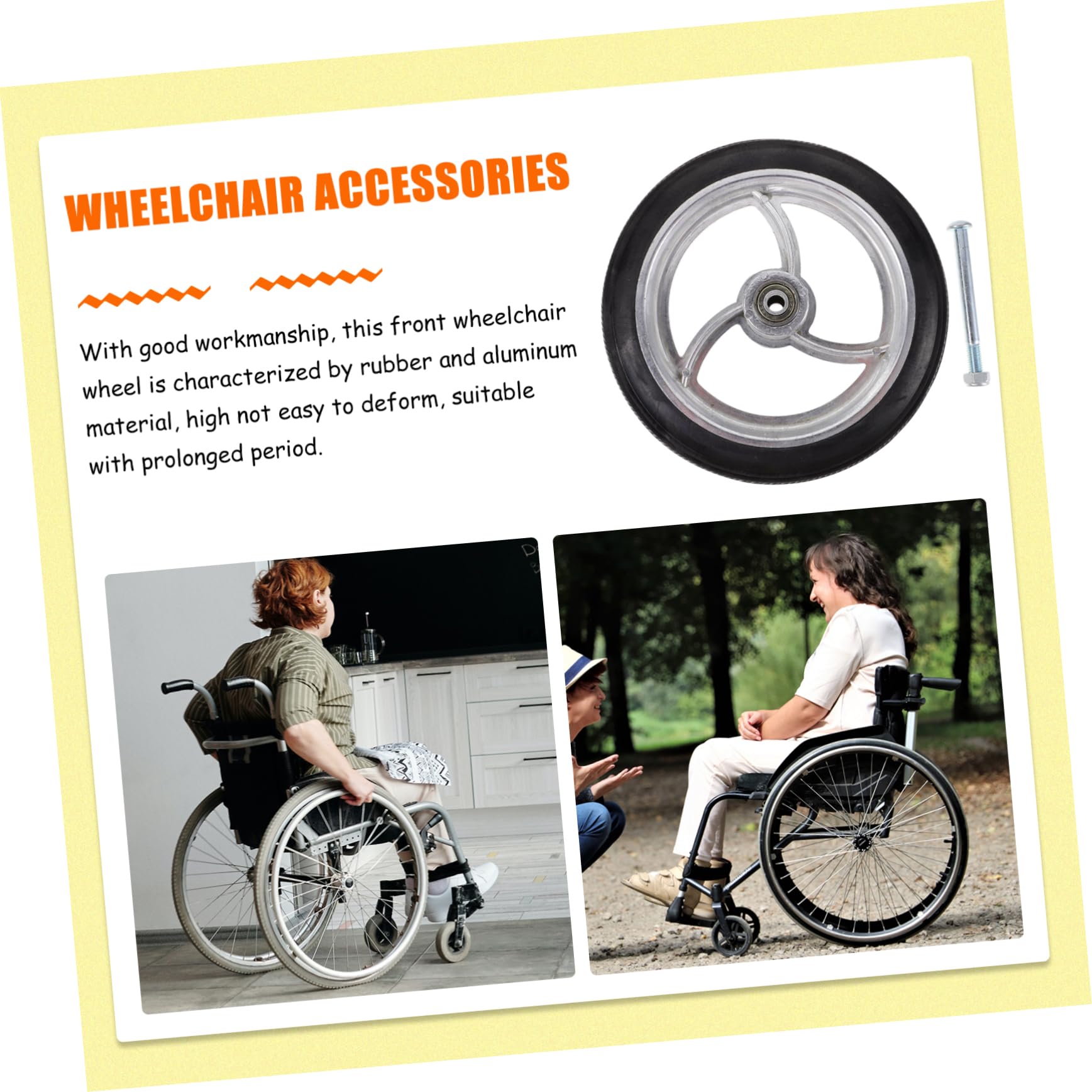 Didiseaon Solid Front Wheels for Wheelchairs 8mm Hole Caster Replacement for Manual Wheelchairs Mobility and Walkers Durable Non Pneumatic Wheelchair Accessories