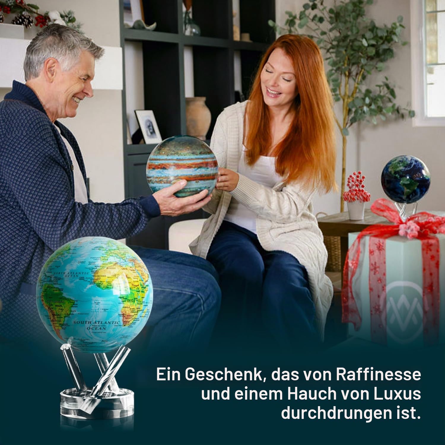 MOVA Globus Ozeanblau Relief Signatur (6") – Solar Globus | Rotierende Weltkugel mit Höhenrelief | Ohne Batterien | Globus Deko und Lern Globus für Büro und Zuhause | 15 CM