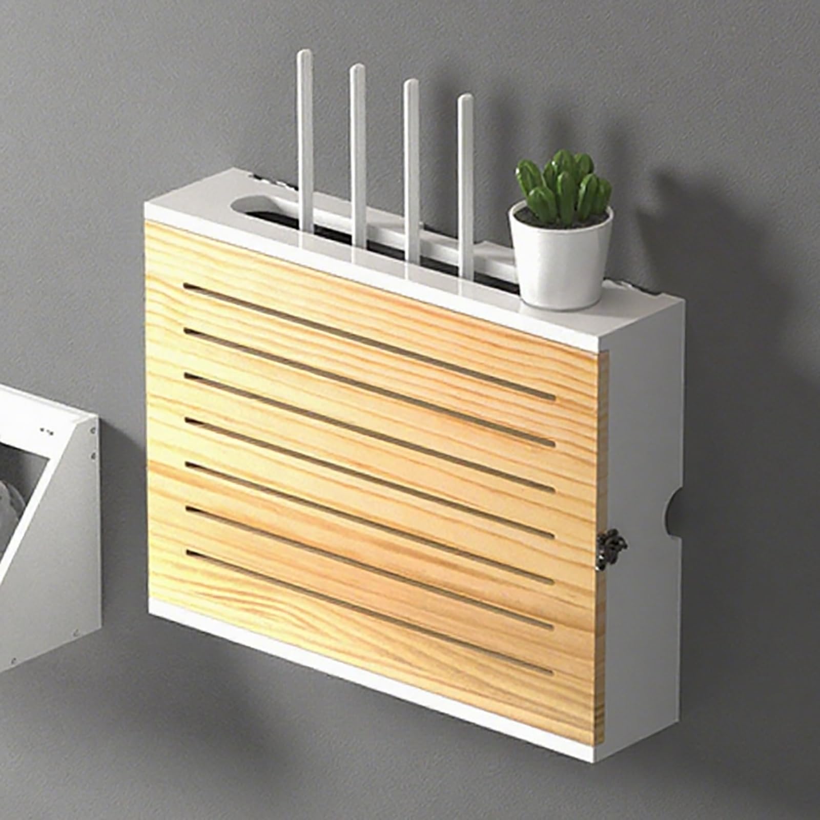 NoPunching Support mural pour routeur WiFi avec étagères pour bureau et maison Blanc/marron 47,4 cm