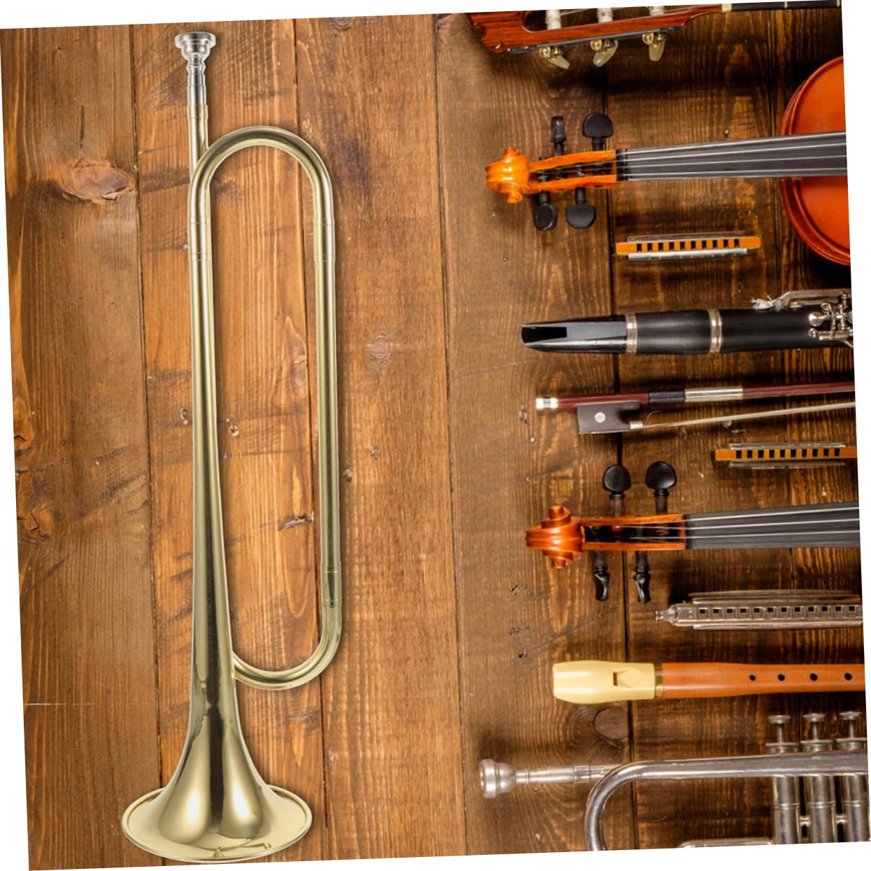 Trompeta para Niños Pequeña de Metal Boquilla y Guantes, Instrumento Musical Educativo para Estudiantes, Juguete de Trompeta para Principiantes y Banda Escolar