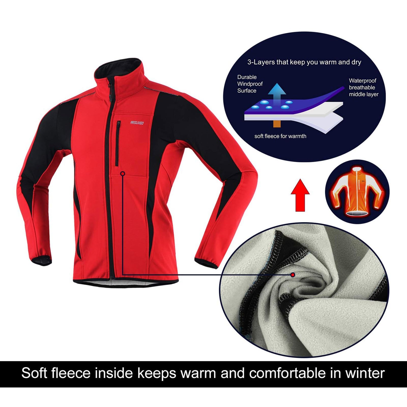 Chaqueta de ciclismo para hombre, impermeable, cortavientos, chaqueta softshell de invierno, térmica, transpirable, reflectante, chaqueta de ciclismo para otoño e invierno, deportes al aire libre