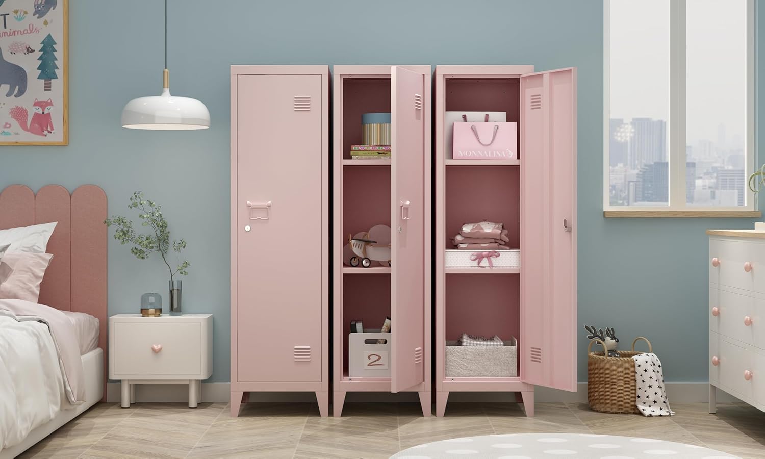 MIOCASA Metal Cabinet Home Office Storage Cabinets with Doors and Shelves Lockable File Cabinet Organizer Coat Lockers for Kids