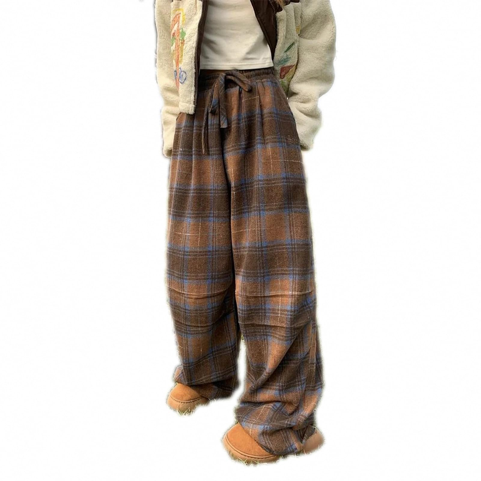 Amazon.com: Dawery Y2K Vintage Brown Plaid Pants Women Harajuku