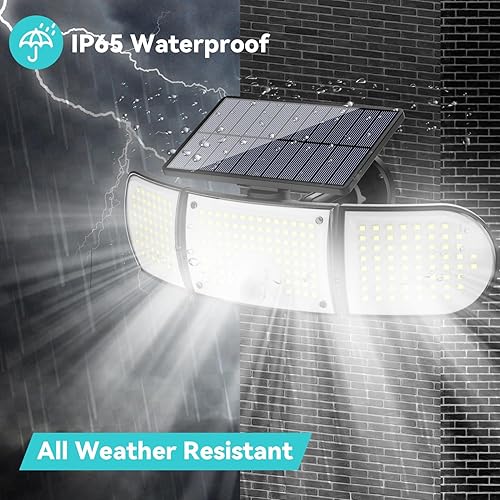 Miniatura 5 de Luces solares para exteriores, 3000 lúmenes, 218 luces LED con sensor de movimiento con control remoto, IP65 impermeable, luces de pared de
