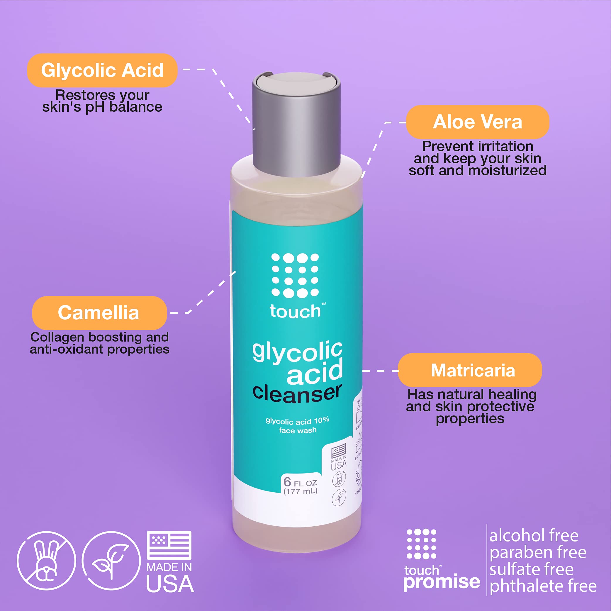 10 Glycolic Acid Face Wash Exfoliating, Non Drying & Foaming AHA