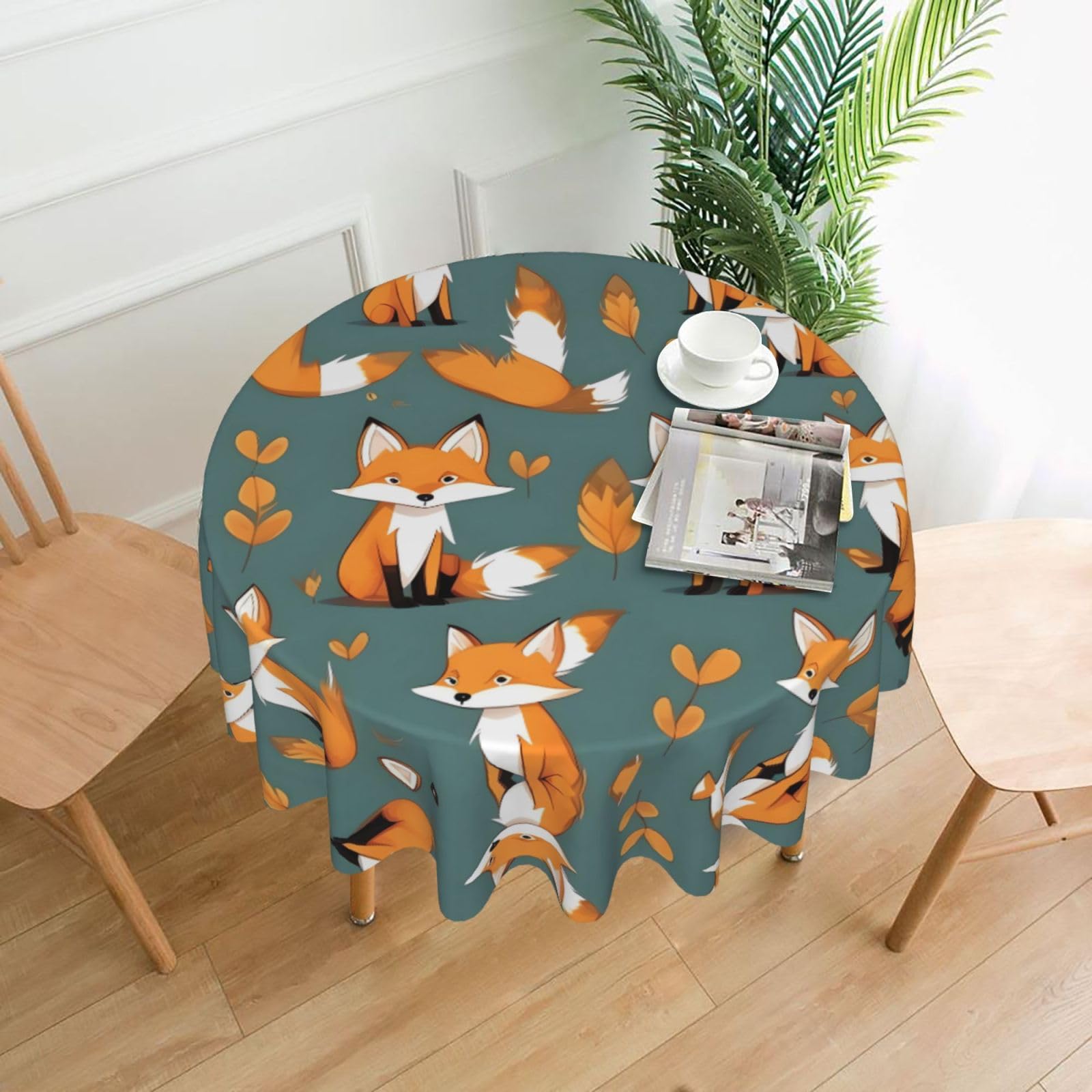 WHJSSF Yellow fox Prints Round Decorative Tablecloth 60in - Elevate Your Dining Experience with a Stylish & Protective Table Throw