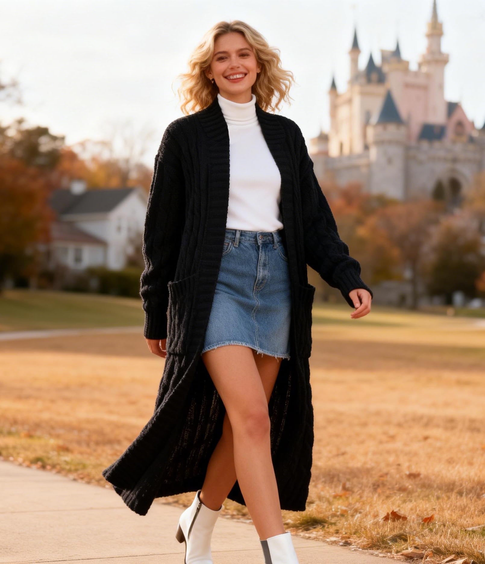 Cardigan-Cappotto Caldi-Invernali Tinta-Unita Lunghi-Oversize Donna - Maglioni a Maglia con Scollo a V di Moda Tempo Libero a Maniche Lunghe Cappotti Morbido con Tasche Donna