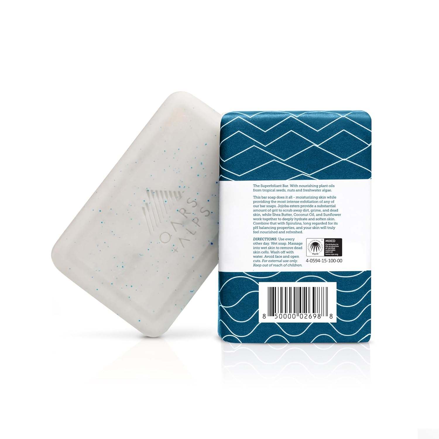 Oars + Alps Exfoliating & Moisturizing Bar Soap for Men, Deep Cleaning Soap, Clean Ingredients, All Skin Types, Jojoba Beads, 1pk - Image 2