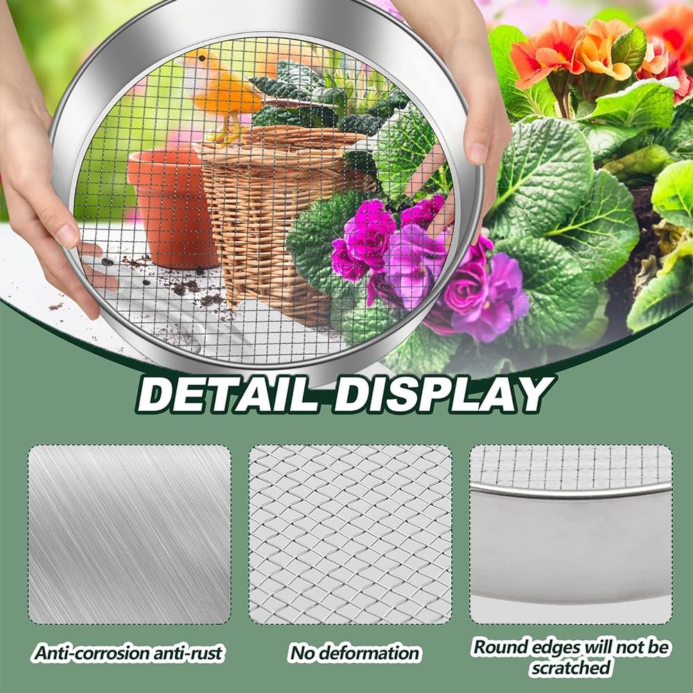 Setaccio Da Giardino Rotondo 30cm Con 5 Inserti Intercambiabili In Acciaio Inox - Include Paletta