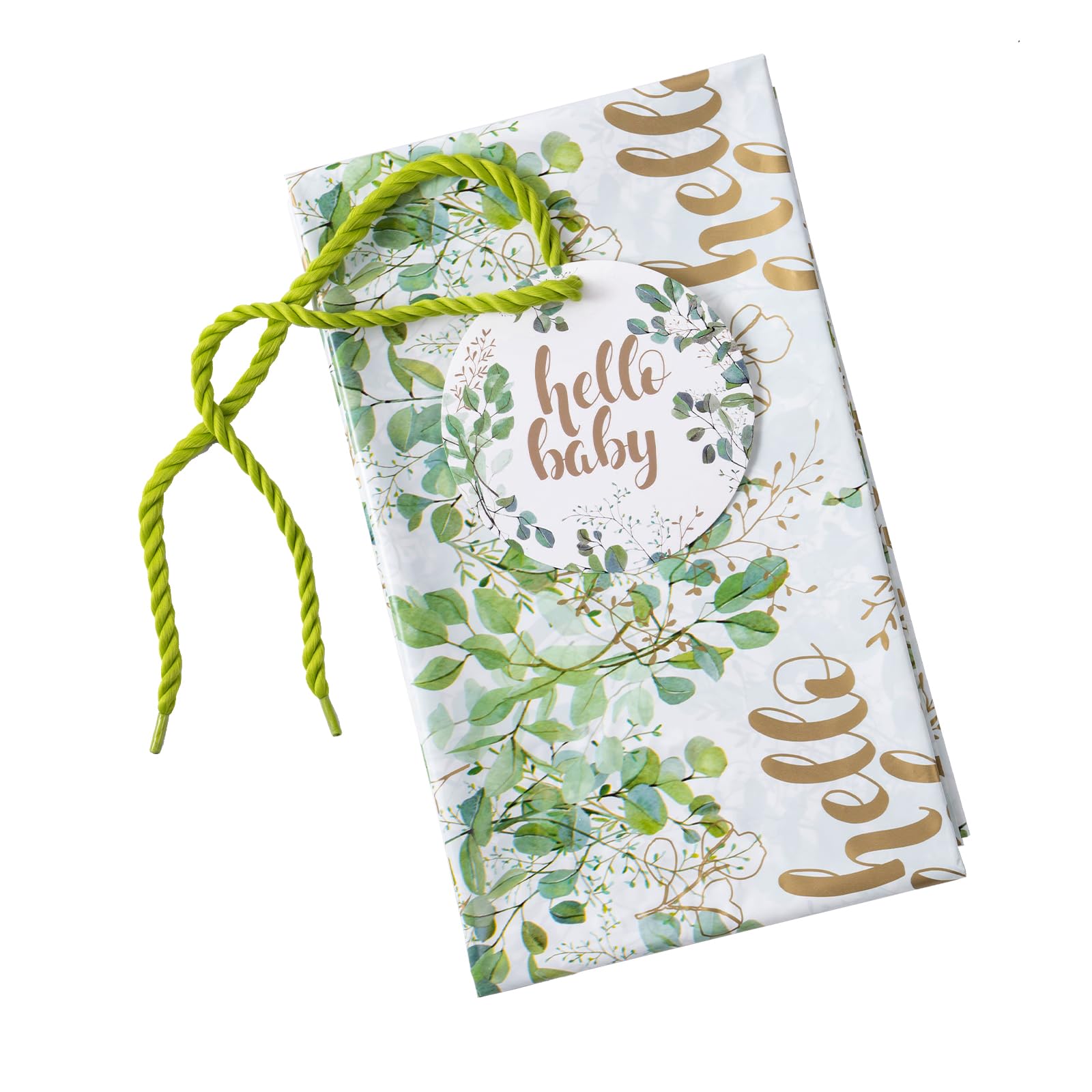 WRAPAHOLIC 56" Extra Large Neutral Baby Plastic Gift Bag - Eucalyptus Leaves Jumbo Bike Bag Gift Wrap for Baby Shower Favors Holiday - 56" H x 36" W