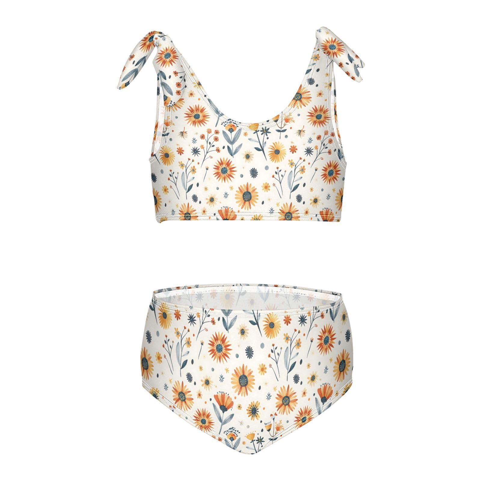 Girls Two Piece Tankini Swimsuits Flower Pattern Summer Bathing Suit Beach Swimwear Set, 5-6T Multicoloured