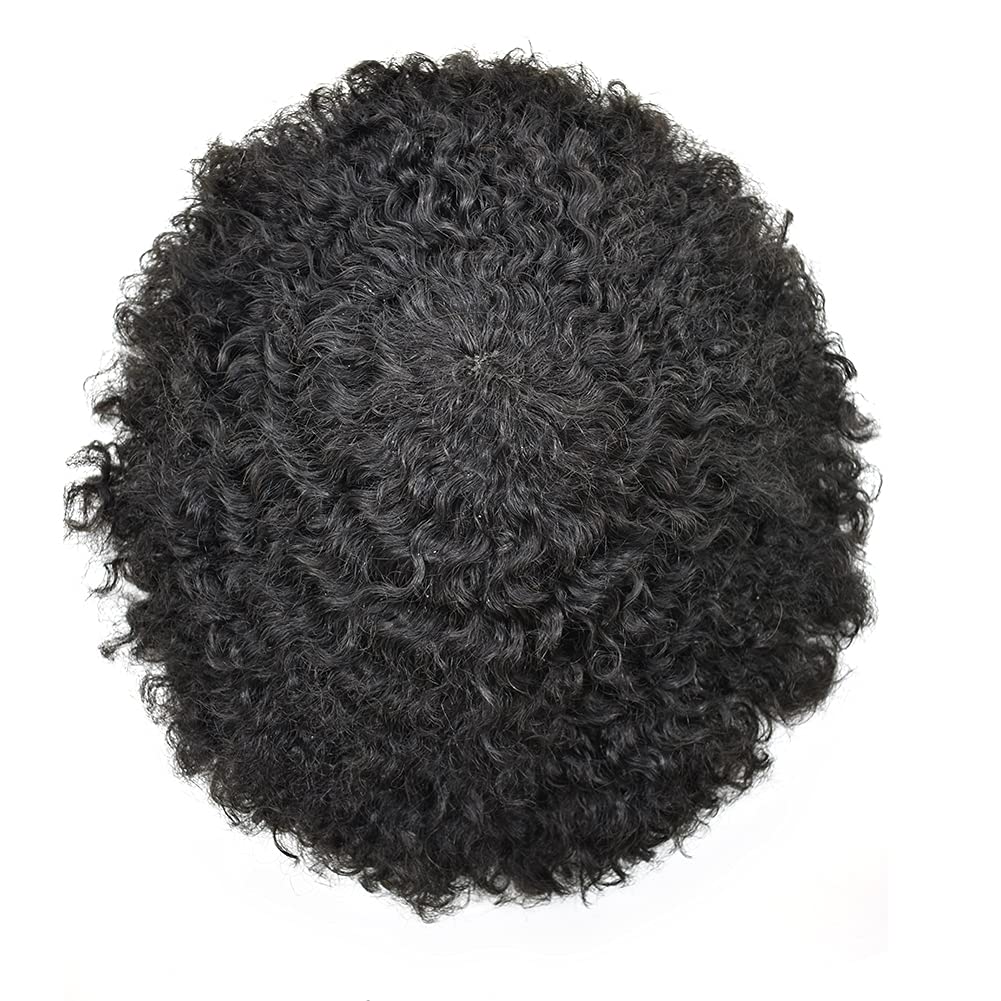 LYRICAL HAIR Afro Wig French Lace Front Natural Hair Line Mens Toupee Black Brazilian Curly Wave Hair For African American Black man Hair Replacement (#1B Off Black, 6mm-wave)