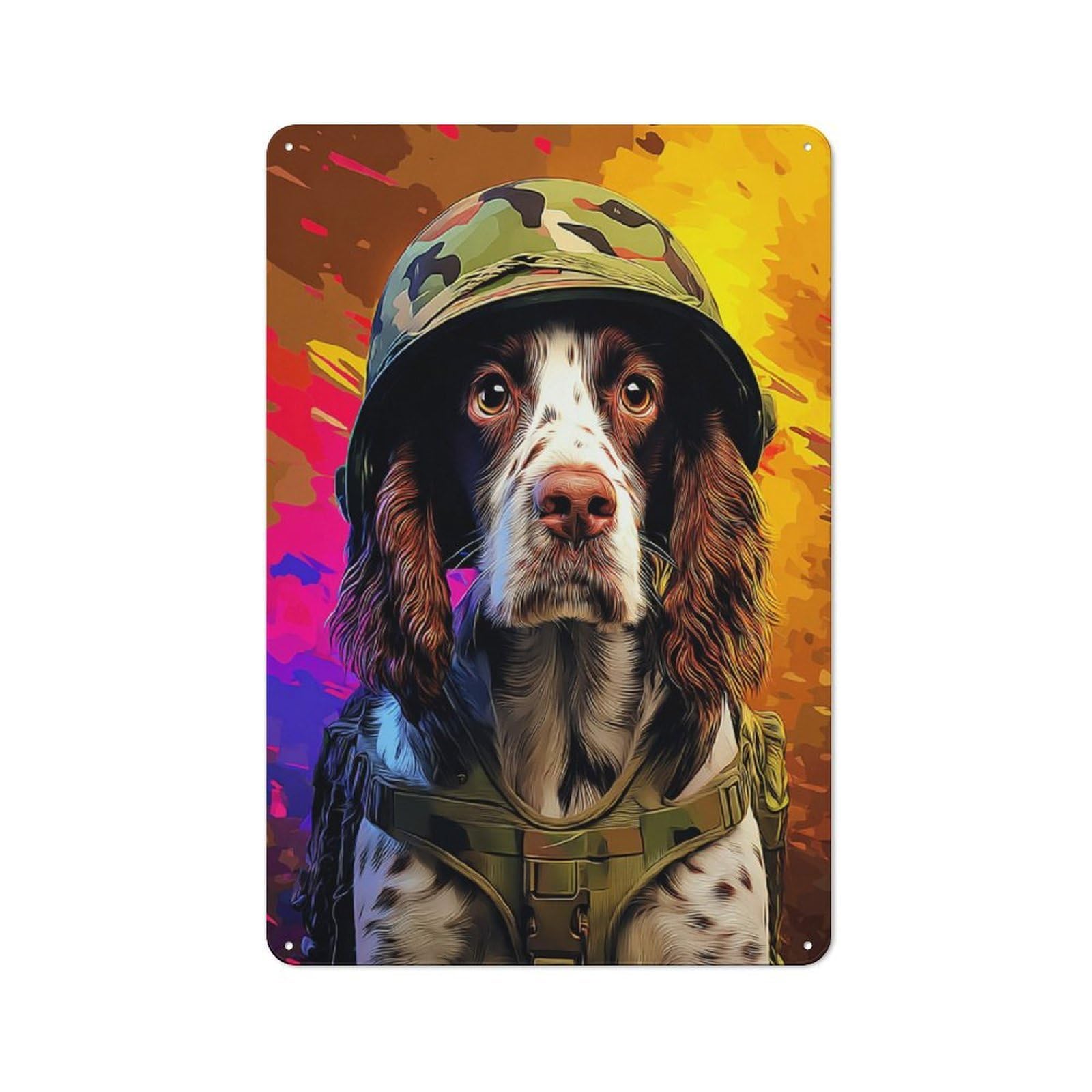Junmoney Heroic Canine Soldier Portrait -2 Decorative Tin Plaque With Design 30X20cm, Classic Novelty Wall Art For Flat, Dorm Room, Lounge Or Cafe
