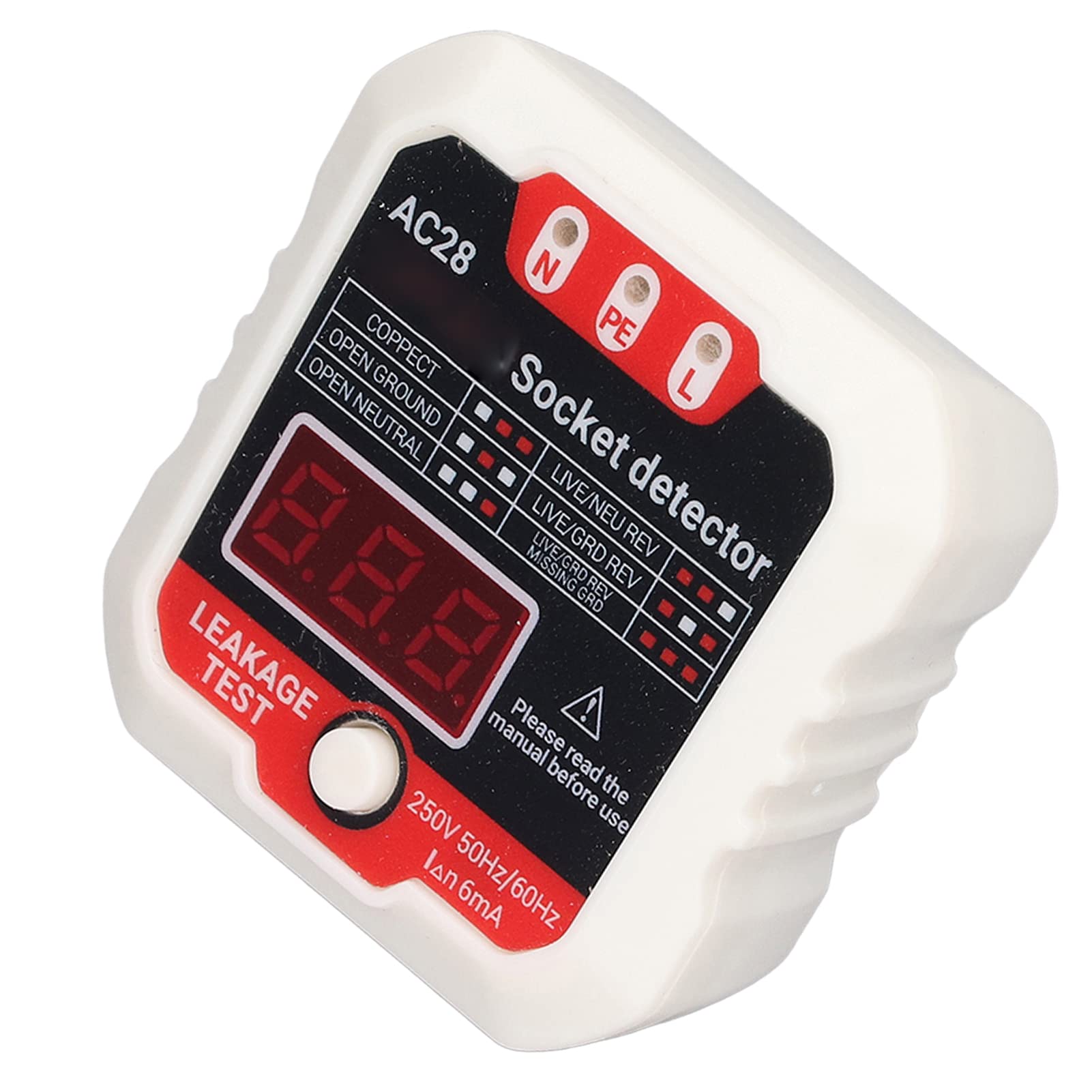 Polarity Socket Tester, RCD 30mA LCD 250V 50Hz 60Hz Electric Leakage Outlet Tester ABS Digital Display White for Electrician (EU 220V) (B0C5WQDTSV) Amazon Price History, Amazon Price Tracker