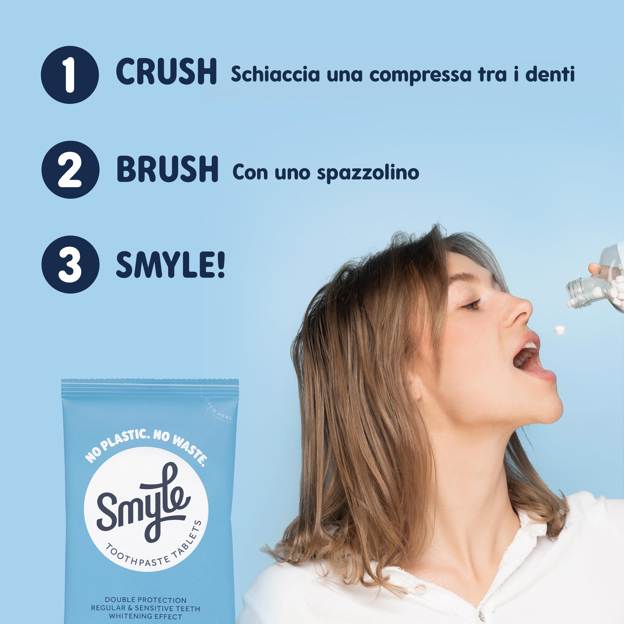 Compresse per spazzolino Smyle - Vegano, contiene fluoro, dentifricio solido biodegradabile e senza plastica, confezione da quattro (8 x 63 pezzi)