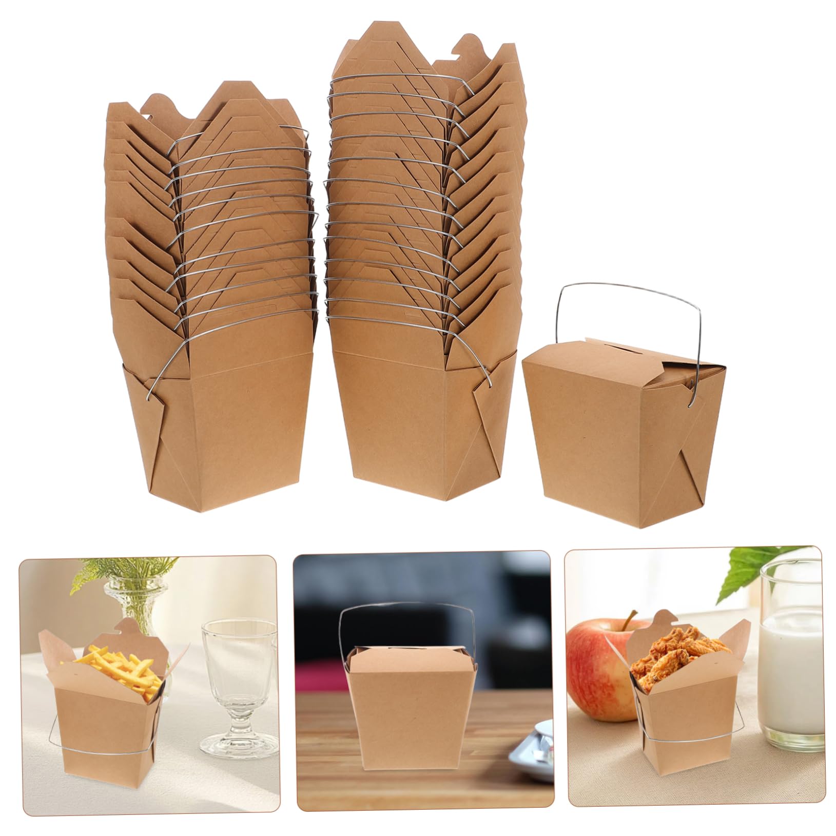 GALPADA Chinesische Essensboxen Praktische Lebensmittelbehälter aus Papier mit Drahtgriff 50 Stück für Take Away Geeignet für Picknick und Familienfeiern