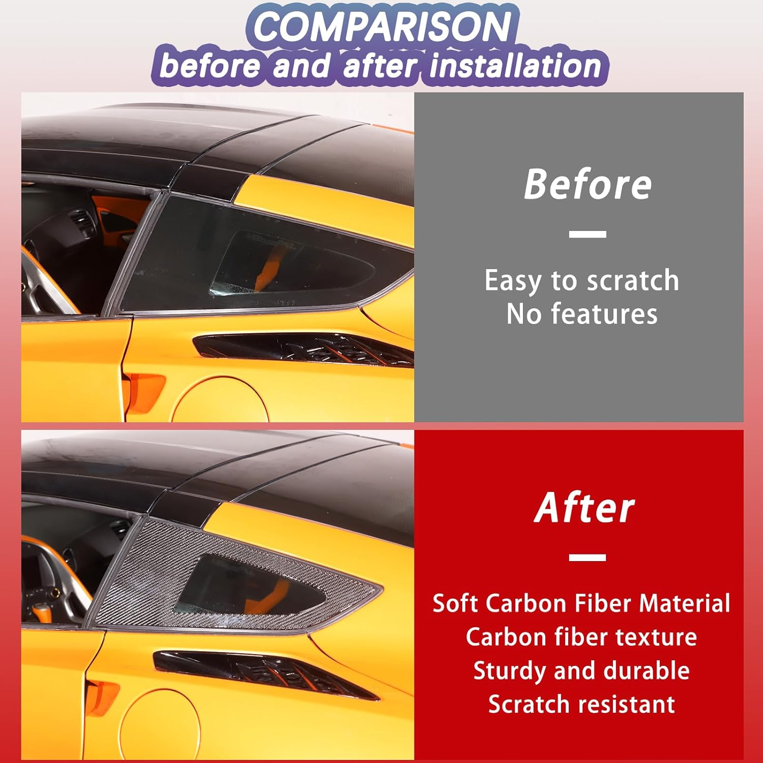 Rear Side Window Louvers Sticker Trim Cover Compatible with Corvette C7 Stingray 2014-2019 Soft Carbon Fiber 2PCS Body Side Triangle Glass Decals Sticker Accessories (Black Carbon)