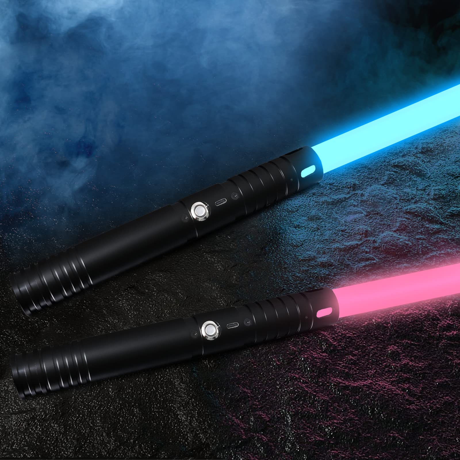 Light Saber, 2 in 1 RGB 15 Colors Lightsabers for Halloween Cosplay Party, Vibrating Metal Hilt Lightsaber Rechargeable with 4 Sounds Effect, Light Sabers for Adults 2-in-1