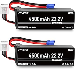 FPVERA 6S Lipo Battery 4500mAh 22.2V 100C with EC5 Connector Soft Pack RC Battery for RC Airplane Helicopter RC Car Truck Quadcopter Boat (2PCS)