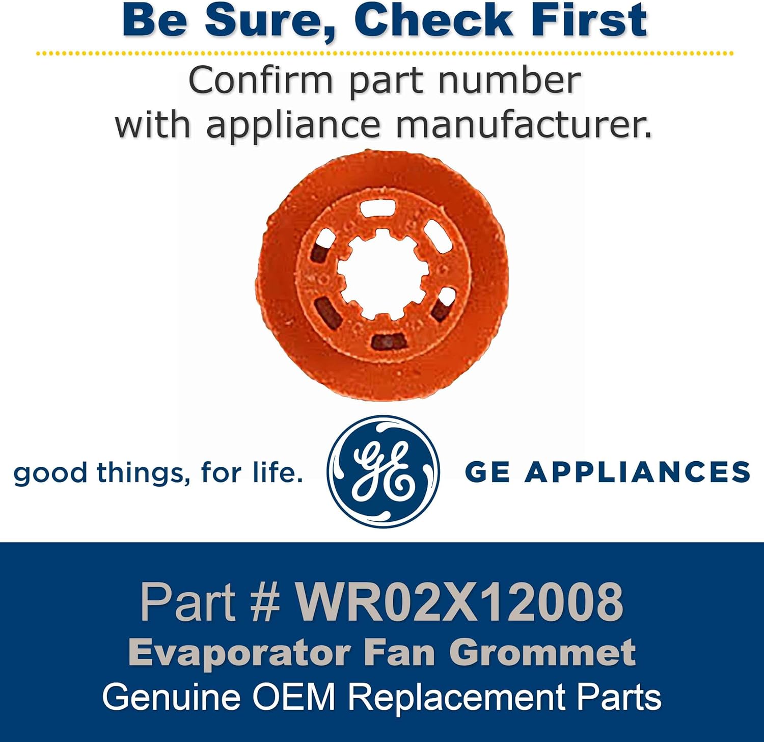 GE WR02X12008 Genuine OEM Evaporator Fan Grommet (Red) for GE Refrigerator