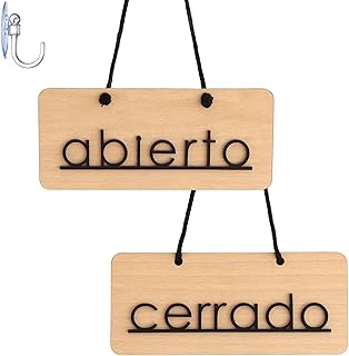 Smile BB- Cartel Abierto Cerrado con Ventosa para Tiendas, Negocios, en Madera y Metacrilato, Fabricado en España