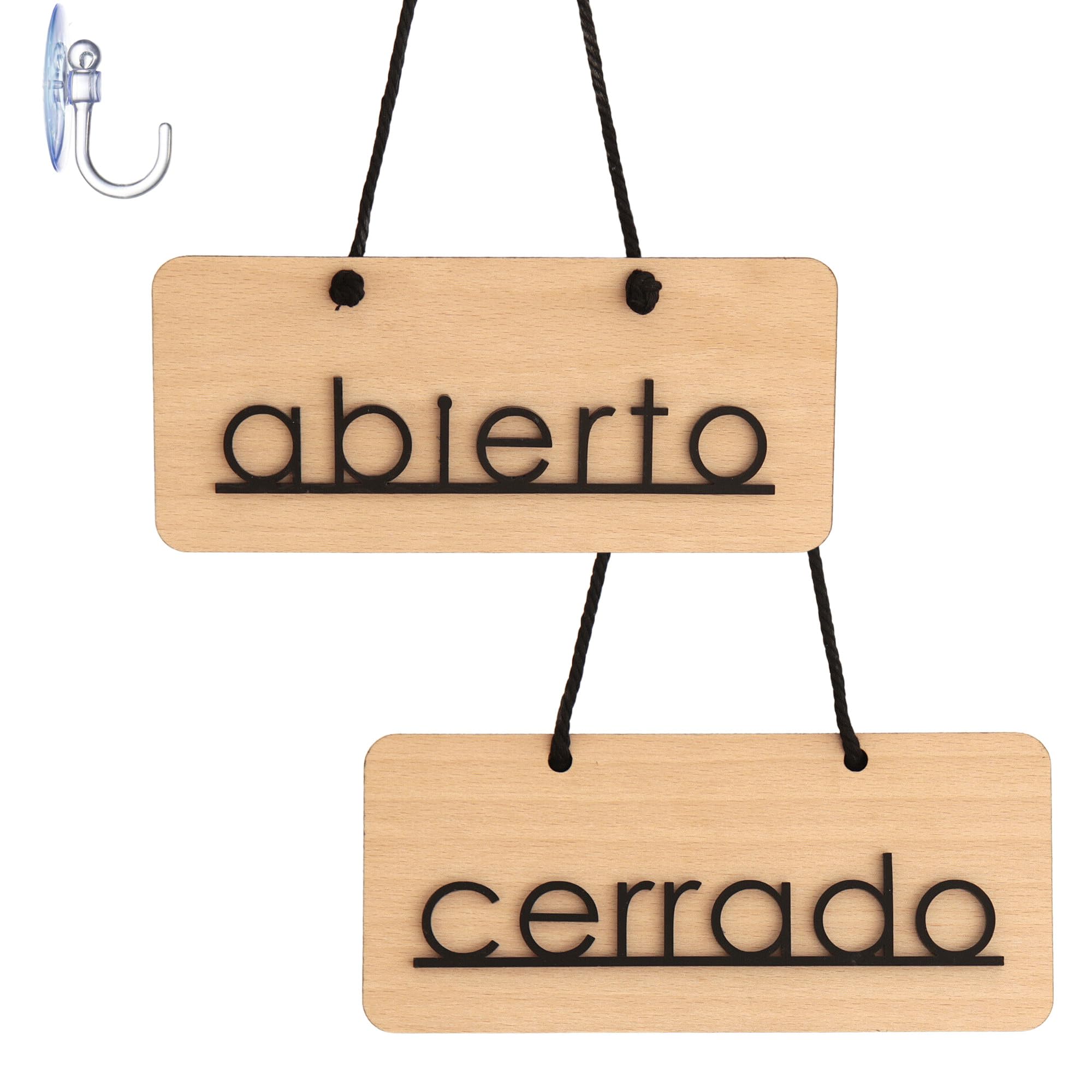 Cartel Abierto Cerrado con Ventosa para Tiendas, Negocios, en Madera y Metacrilato, Fabricado en España