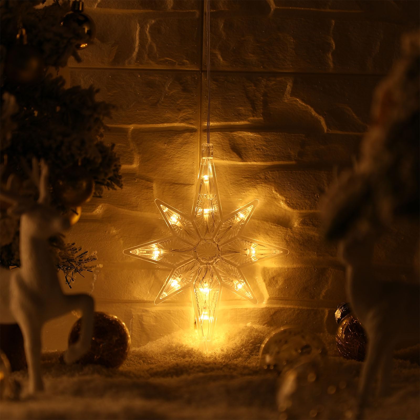 Tujoe 12 Stück Weihnachts-Fensterlichter, Dekorationen, beleuchtete Fenster-Silhouettenlichter mit Timer, Saugnapf, batteriebetrieben für Weihnachten, Urlaub, Neujahr, Innen- und Außenbereich