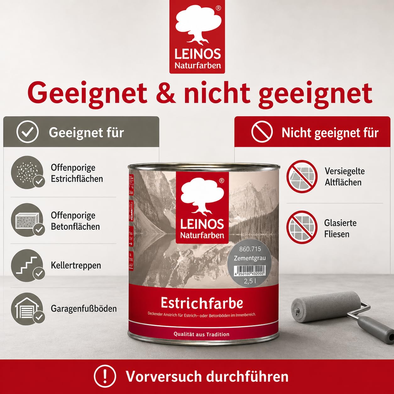Leinos Naturfarben Estrichfarbe 860 | 2,5 Liter | für innen | Schutz & Farbgebung für offenporige Estrich- & Betonflächen | abriebfest, wasserabweisend | Anthrazitgrau (2,5 Liter Zementgrau)